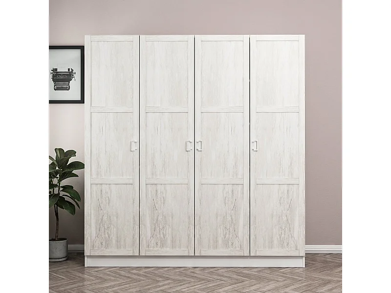 Guardaroba Kailua P113, Rovere sbiancato, 190x180x52cm, Porte guardaroba: Con cerniere