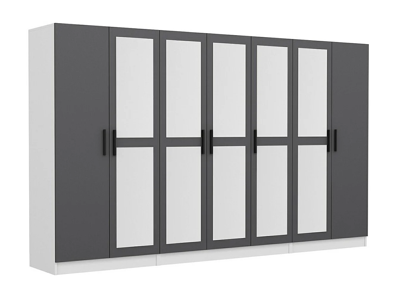 Armoire 7 portes et 10 miroirs Sanur L315xH190cm Anthracite et Blanc