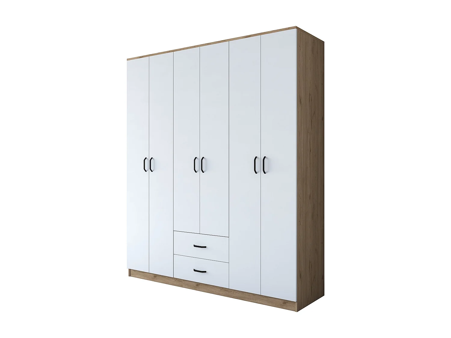 Roupeiro Elegante "Thor" com 6 Portas e 2 Gavetas - 180x210x51.5cm em Nogueira e Branco