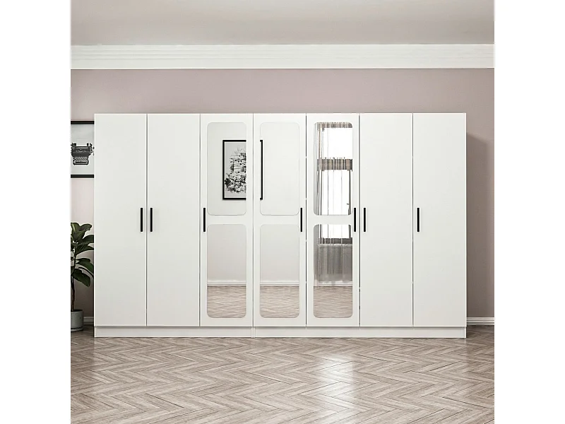Armoire 7 portes et 6 miroirs Bangka L315xH190cm Blanc
