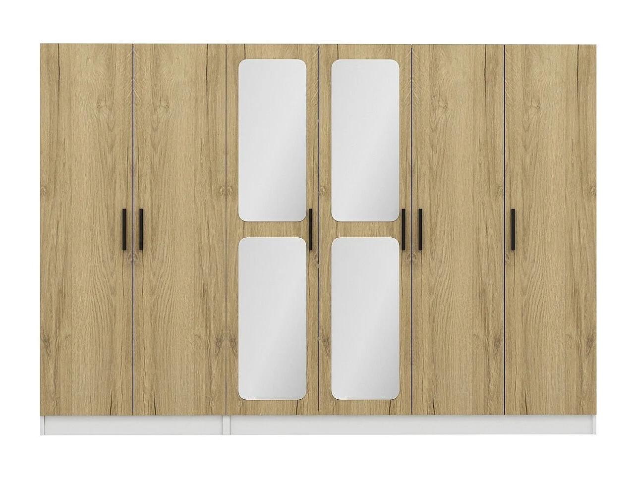 Armoires 6 portes et 4 miroirs Bangkia L270x190cm Bois clair et Blanc