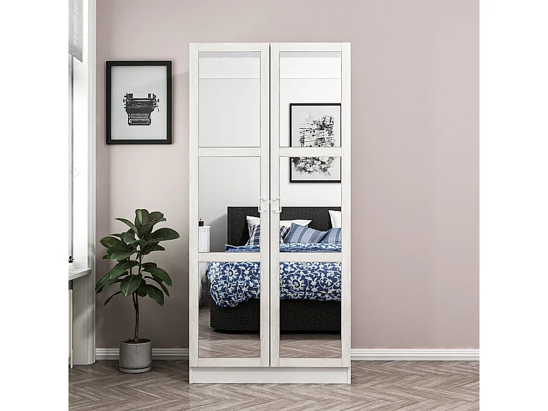 Armoire 2 portes et 6 miroirs Parai L90xH210cm Blanc