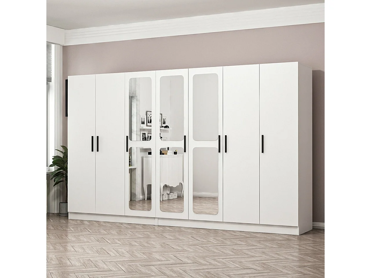 Guardaroba Kailua N117, Bianco, 210x315x52cm, Porte guardaroba: Con cerniere
