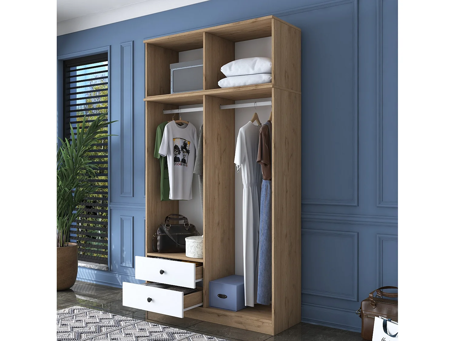 Armario BA121-2696 blanco color nogal 120x216.8x42.5 cm