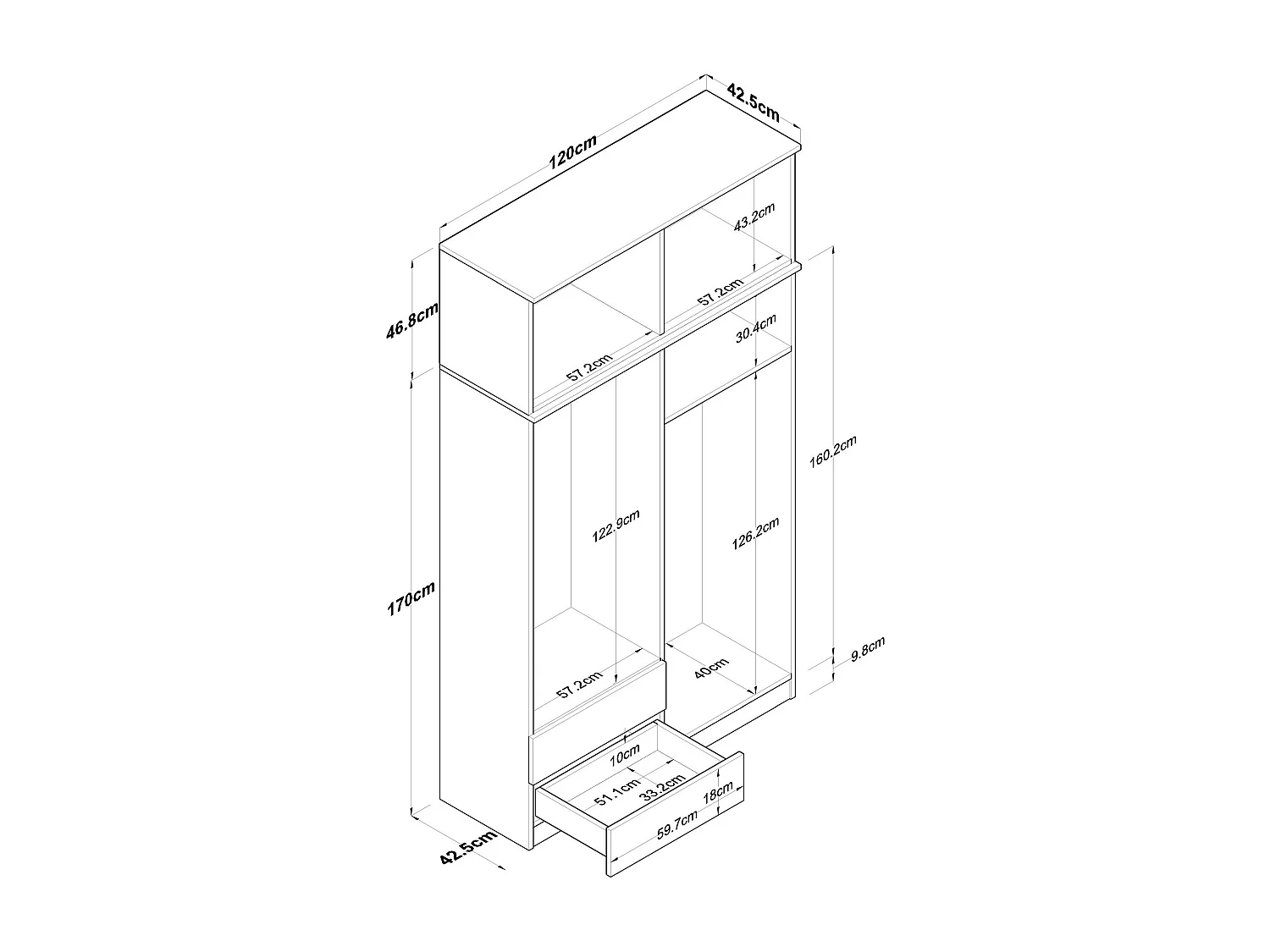 Armario BA121-2696 blanco color nogal 120x216.8x42.5 cm