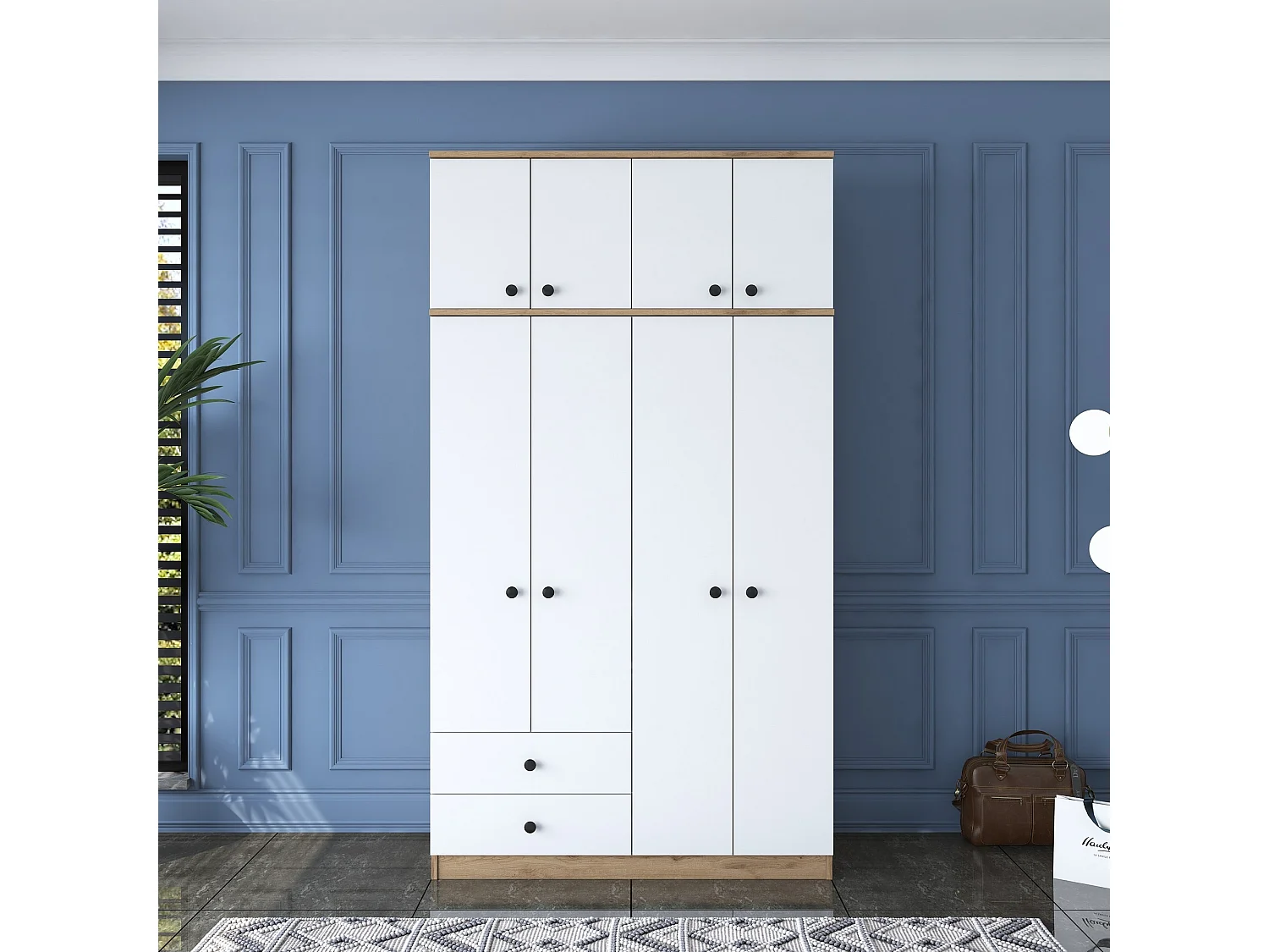 Roupeiro Elegante "Freyr" - 120x216.8x42.5cm em Nogueira e Branco