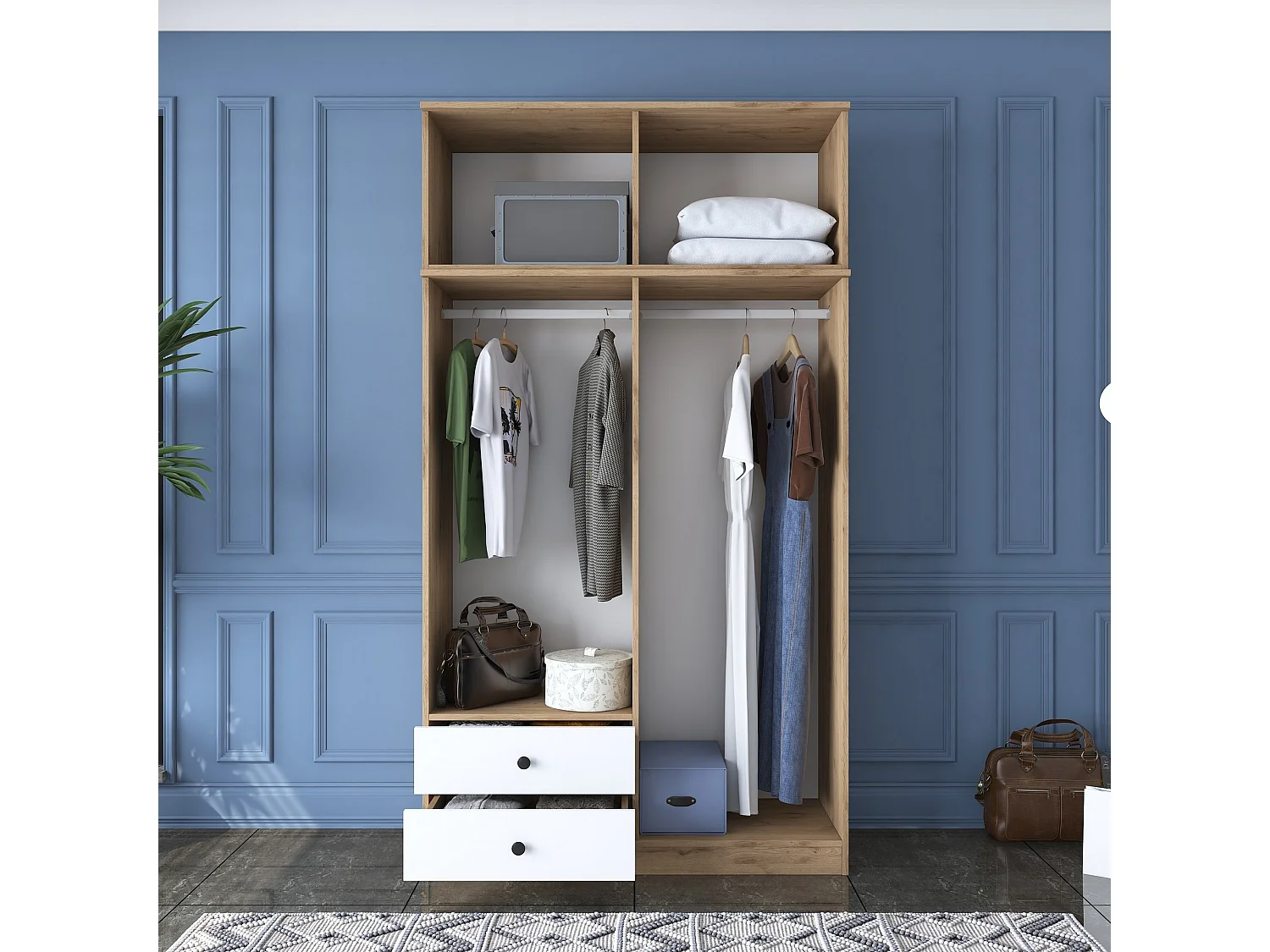 Roupeiro Elegante "Freyr" - 120x216.8x42.5cm em Nogueira e Branco