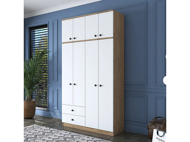 Roupeiro Elegante "Freyr" - 120x216.8x42.5cm em Nogueira e Branco