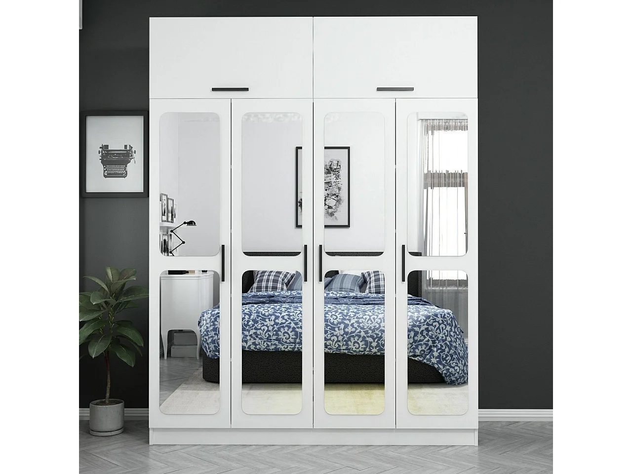 Armoires 6 portes et 8 miroirs Bangka L180xH255cm Blanc