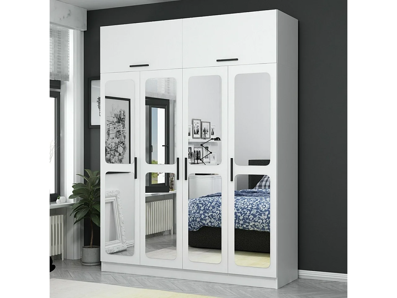 Armoires 6 portes et 8 miroirs Bangka L180xH255cm Blanc