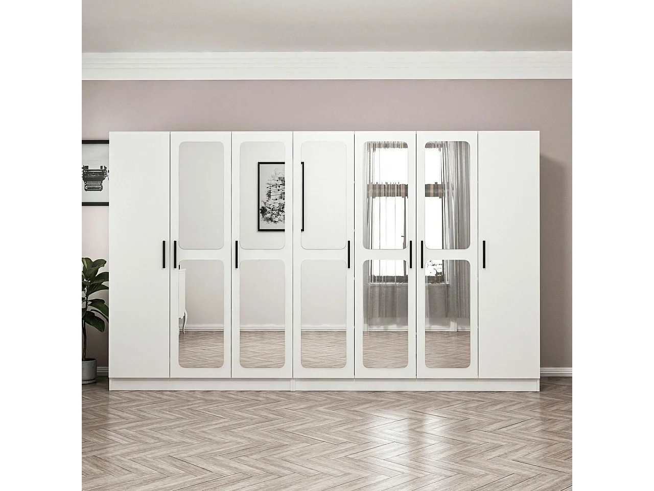Armoire 7 portes et 10 miroirs Modèle 2 Bangka L315xH210cm Blanc