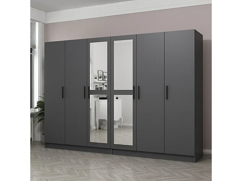 Armoires 6 portes et 4 miroirs Sanur L270xH190cm Anthracite