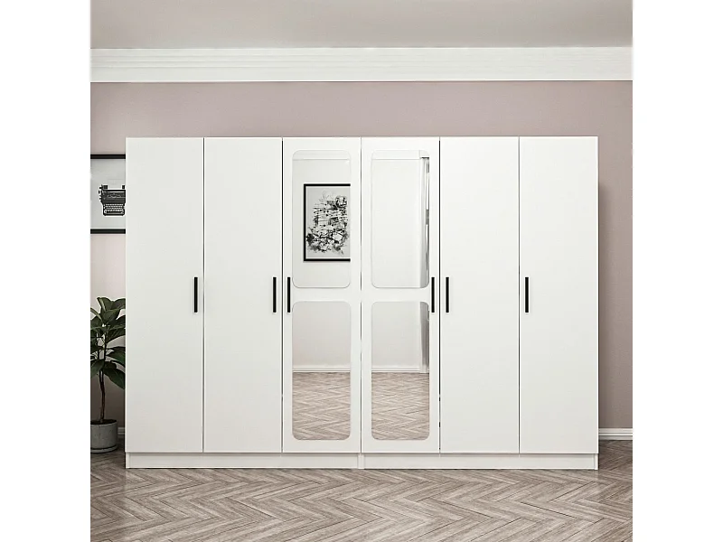 Guardaroba Kailua N123, Bianco, 190x270x52cm, Porte guardaroba: Con cerniere