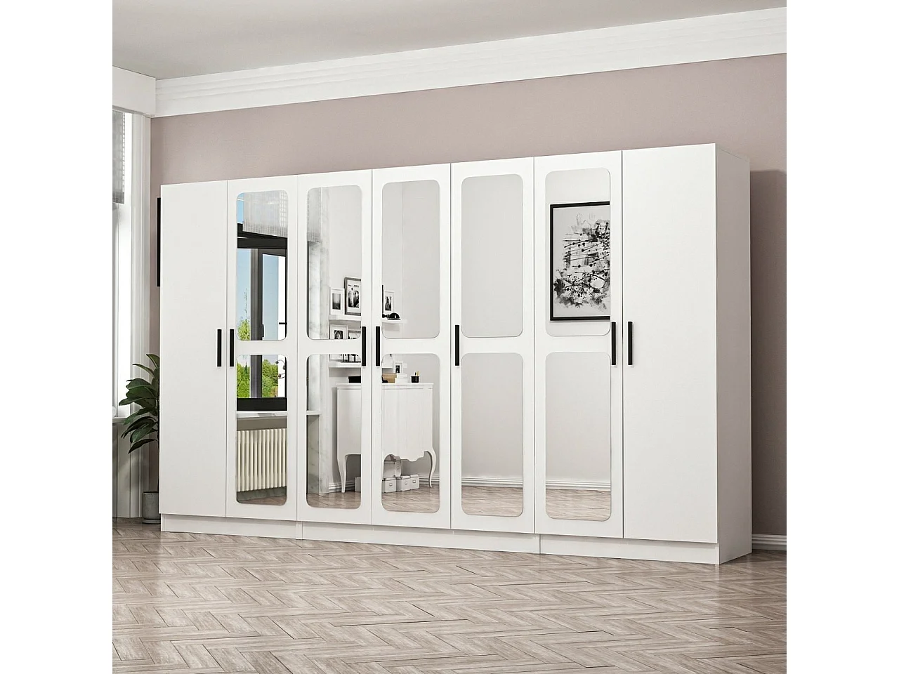 Armoire 7 portes et 10 miroirs Modèle 1 Bangka L315xH210cm Blanc