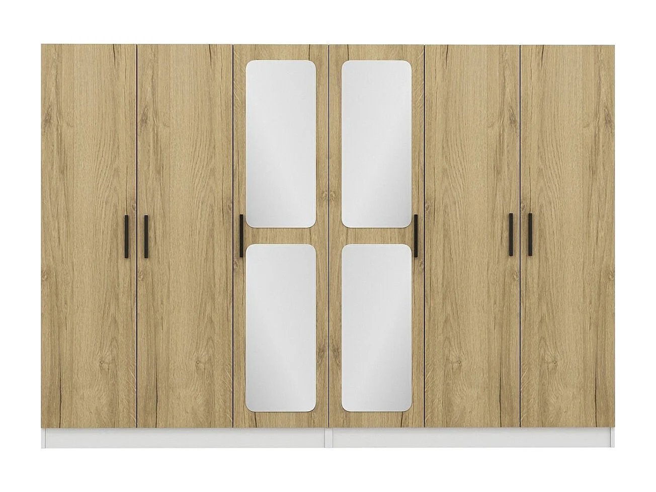 Armoires 6 portes et 4 miroirs Bangka L270x190cm Bois clair et Blanc