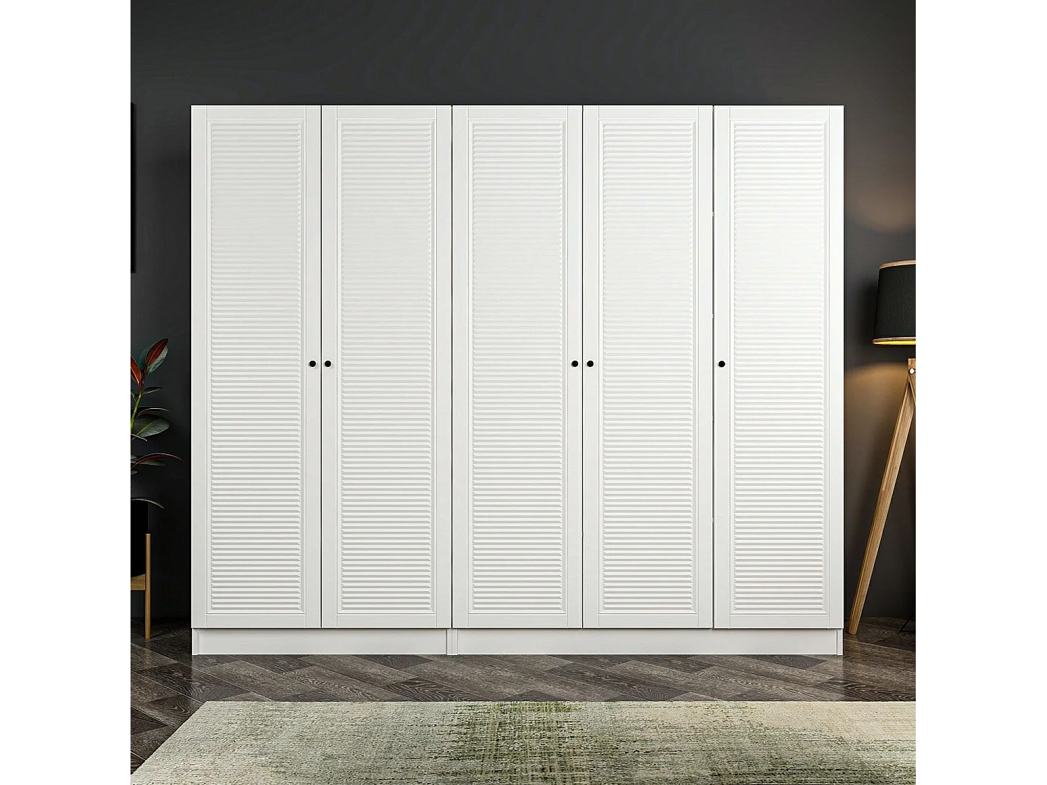 Armoire 5 portes Kuta L225xH210cm Bois Blanc