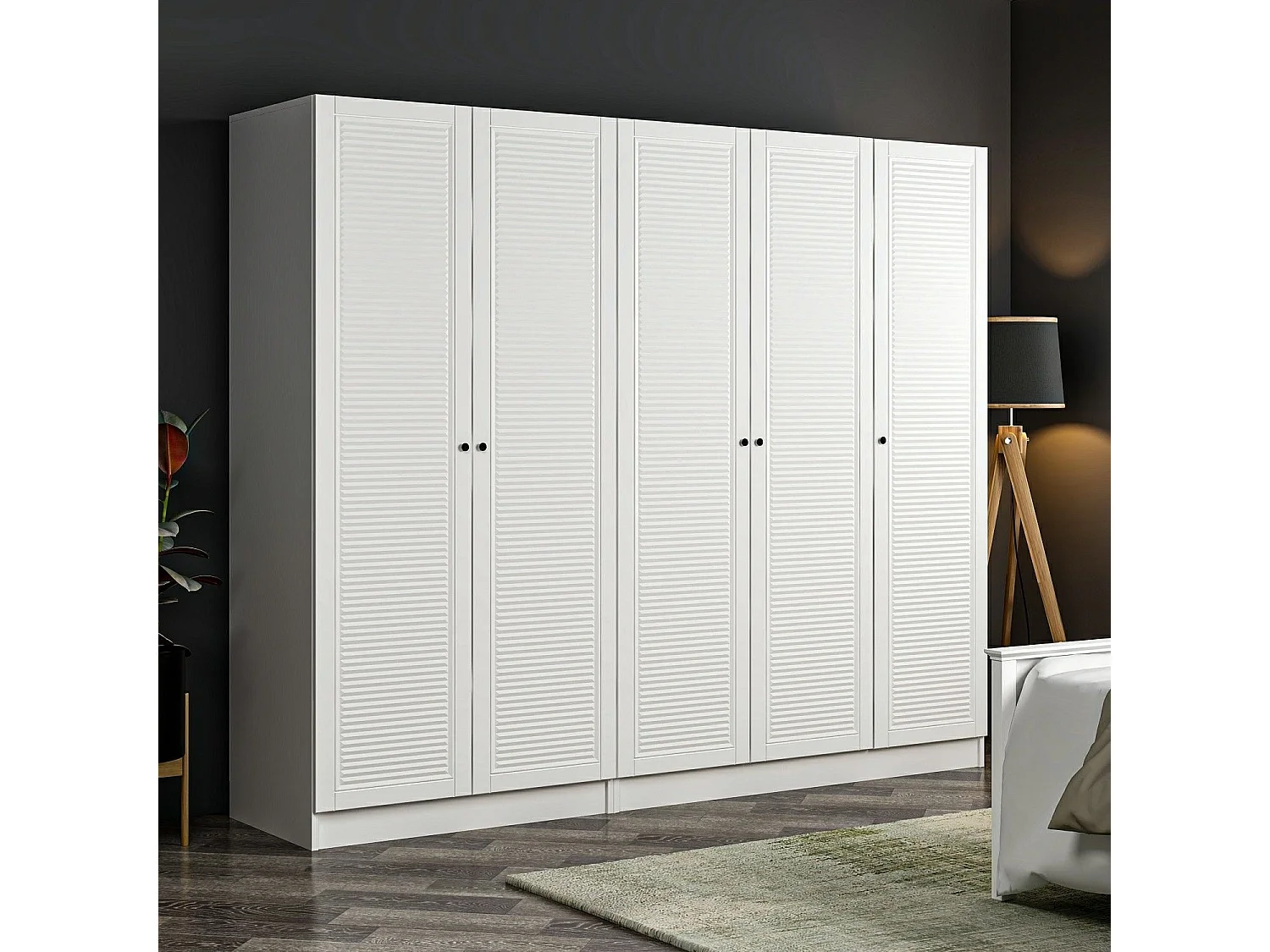 Armoire 5 portes Kuta L225xH210cm Bois Blanc