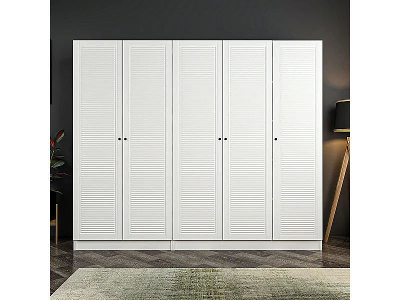 Armoire 5 portes Kuta L225xH210cm Bois Blanc