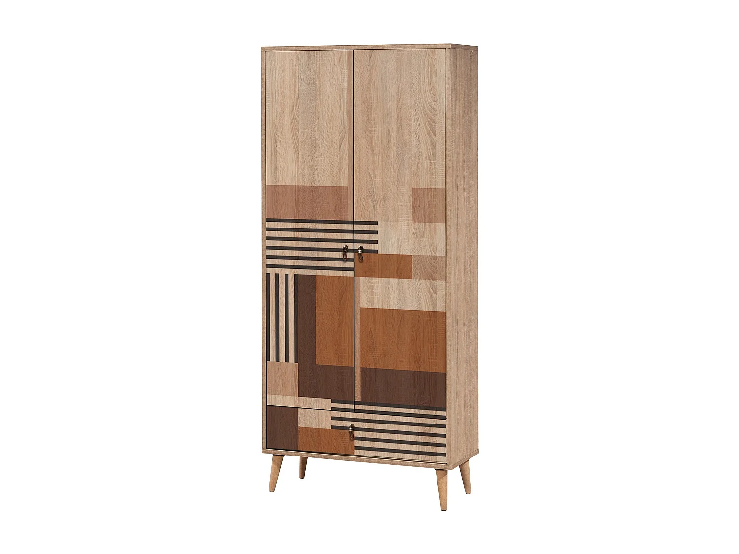 Armoire 2 portes et 1 tiroir Pertha L80cm Bois Motif Géométrique nuance de Marron