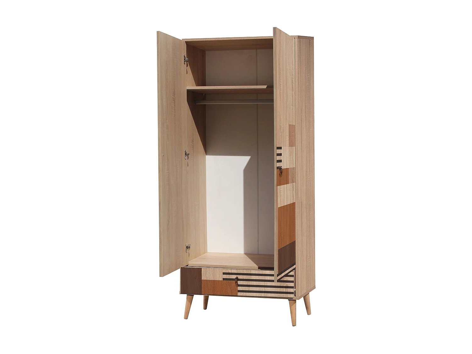 Armoire 2 portes et 1 tiroir Pertha L80cm Bois Motif Géométrique nuance de Marron