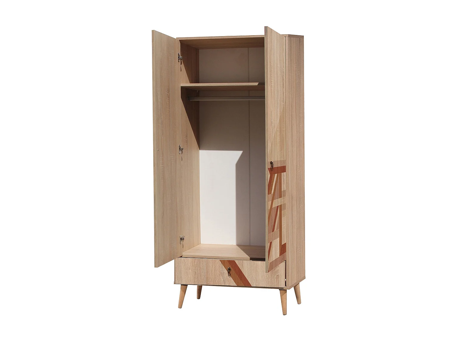 Armoire 2 portes et 1 tiroir Pertha L80cm Bois Motif Géométrique Marron