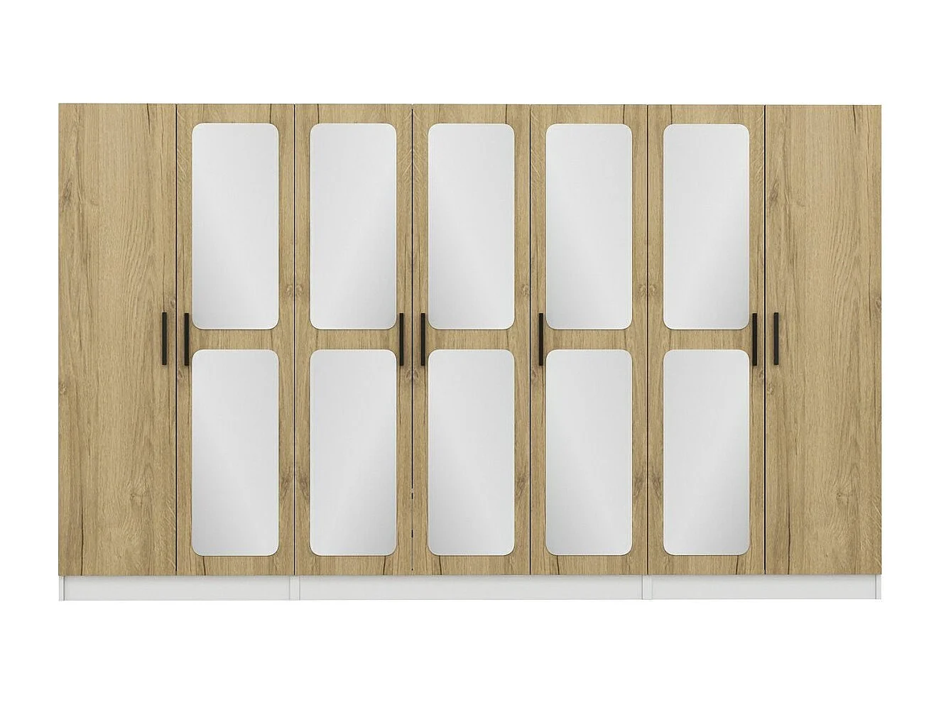 Armoires 7 portes et 10 miroirs Bangka L315xH190cm Bois clair et Blanc