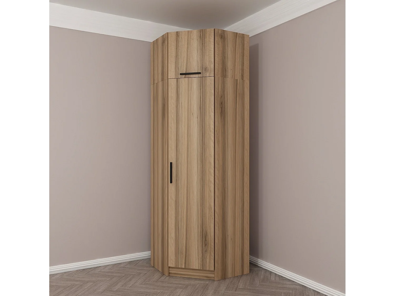 Armoire d'angle 1 porte battante et 1 porte basculante Minel L74xH235cm Chêne naturel