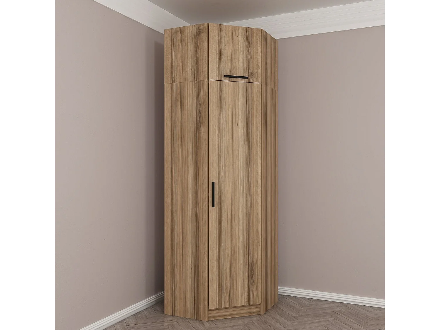 Armoire d'angle 1 porte battante et 1 porte basculante Minel L74xH255cm Chêne naturel