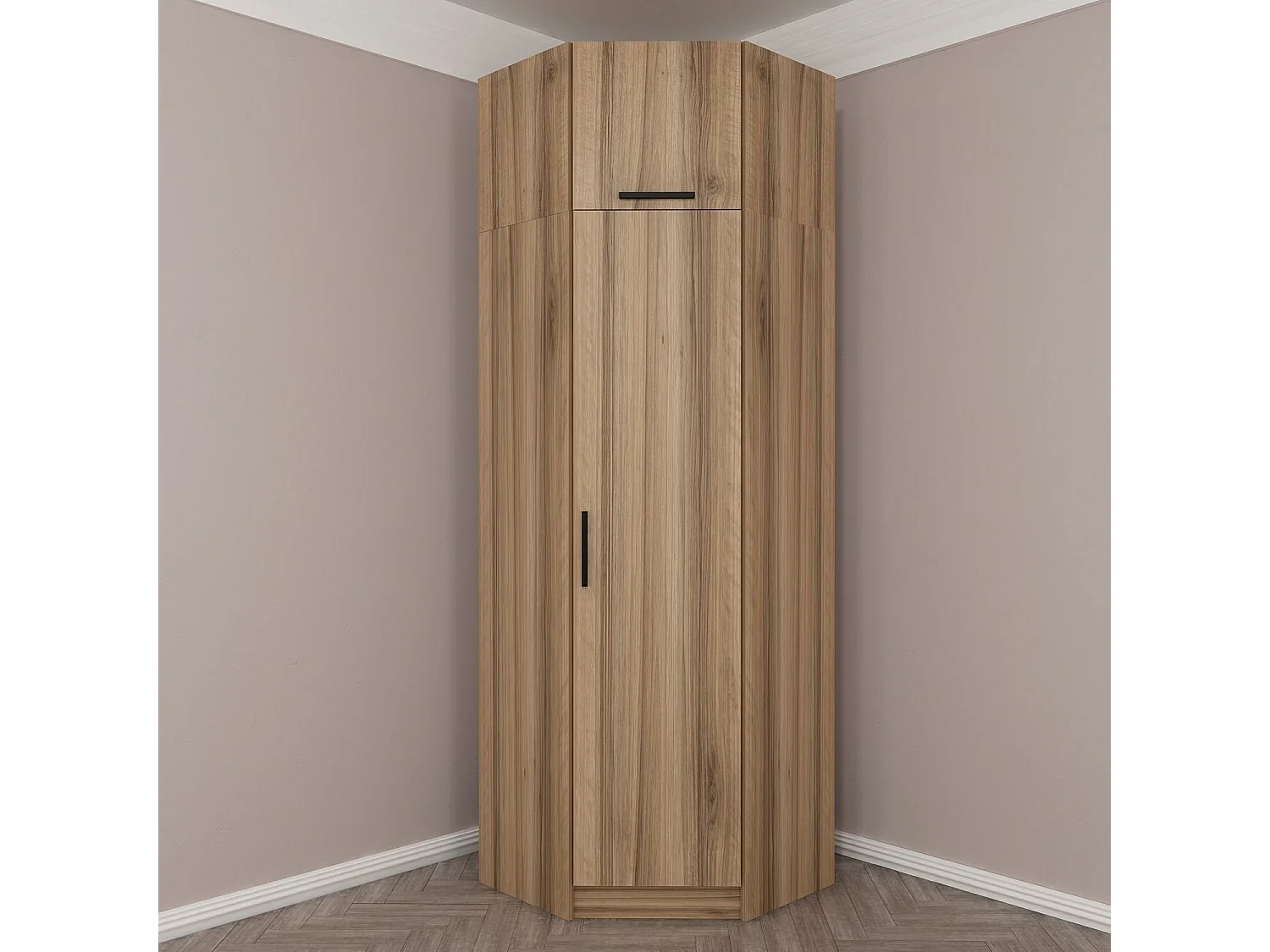 Armoire d'angle 1 porte battante et 1 porte basculante Minel L74xH255cm Chêne naturel