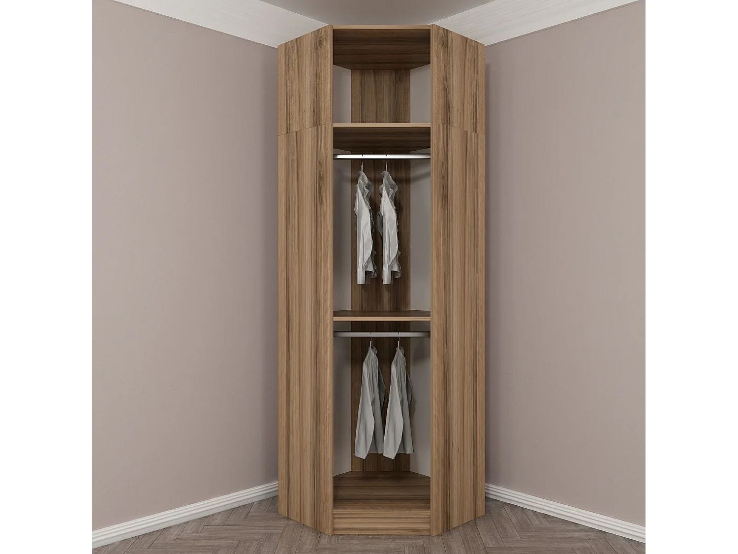Armoire d'angle 1 porte battante et 1 porte basculante Minel L74xH255cm Chêne naturel