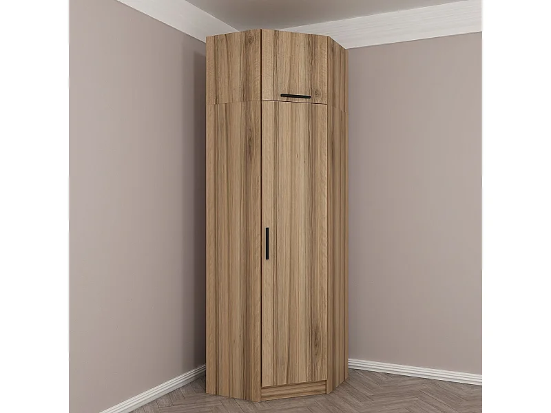 Armoire d'angle 1 porte battante et 1 porte basculante Minel L74xH255cm Chêne naturel