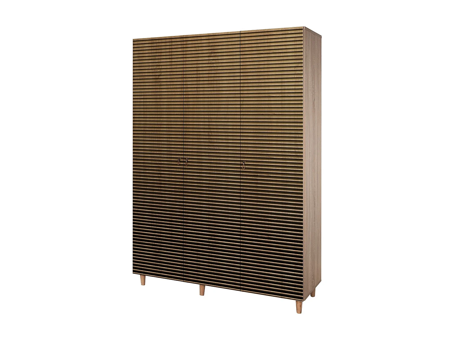 Armoire penderie 3 portes Infigo 135cm Bois Naturel Motif Rayures dégradé Noir et Jaune