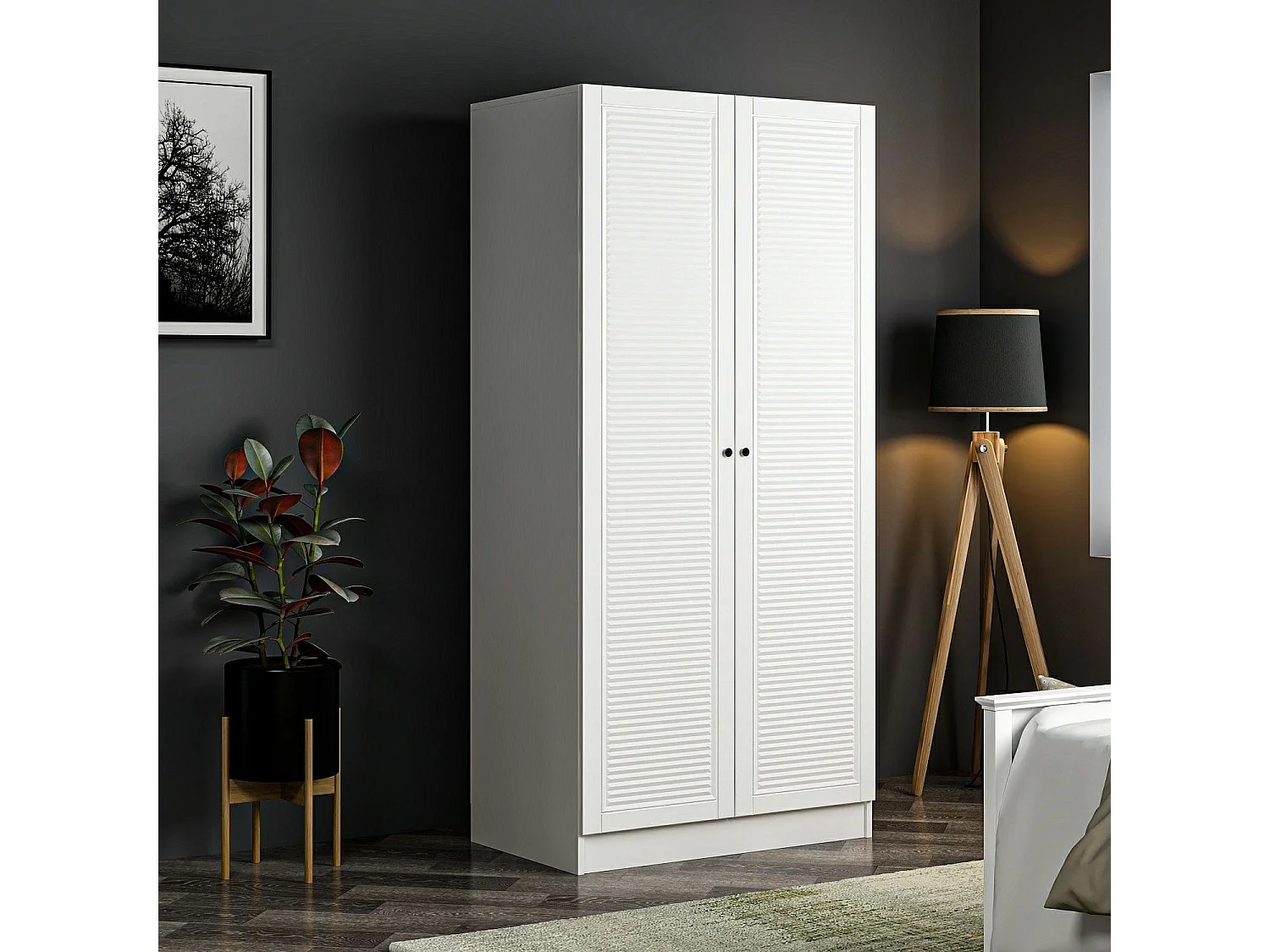 Armoire 2 portes Kuta L90xH210cm Bois Blanc
