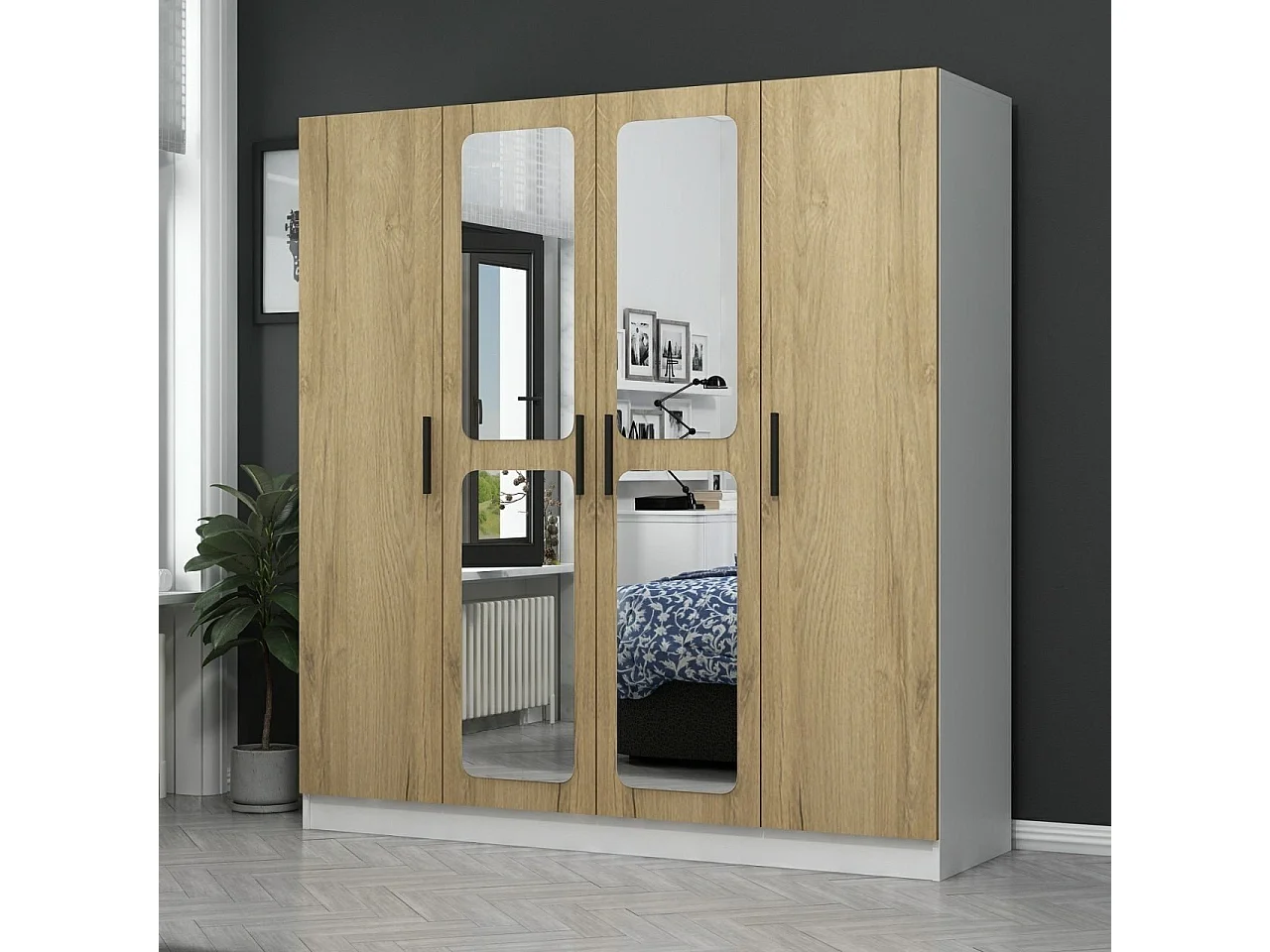 Armario Kale-2711 blanco color nogal 180x190x52 cm