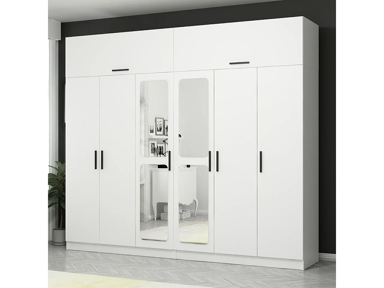 Guardaroba Kailua N126, Bianco, 235x270x52cm, Porte guardaroba: Con cerniere