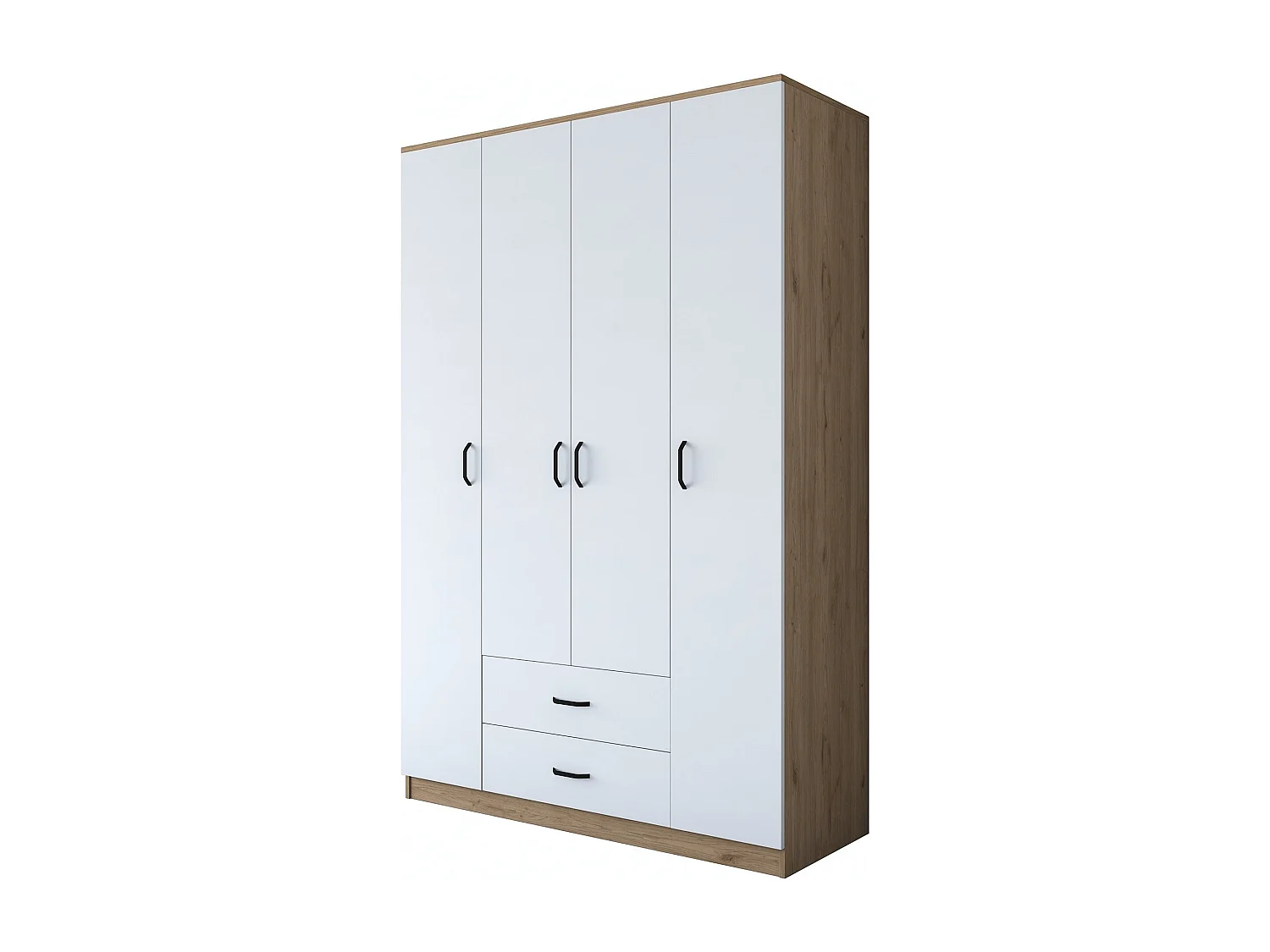 Roupeiro Heimdall com 4 Portas e 2 Gavetas - Design Elegante em Nogueira e Branco