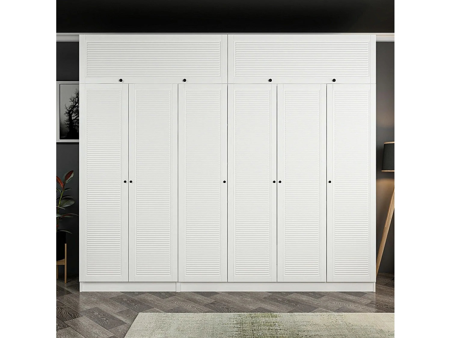 Armoire haute 6 portes battantes et 2 portes basculantes modèle 2 Kuta L270xH190cm Bois Blanc