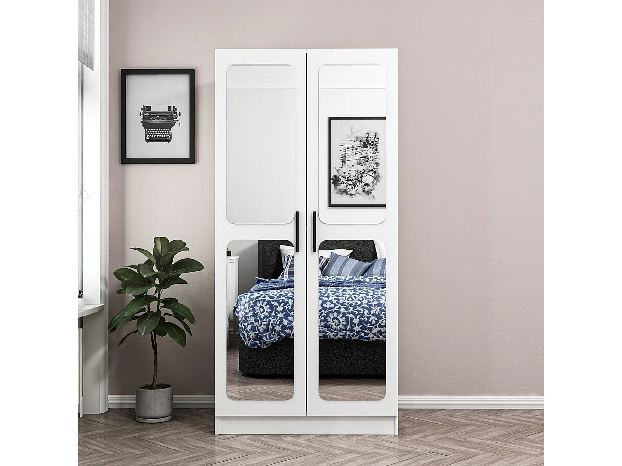 Armoires 2 portes et 4 miroirs Bangka L90xH210cm Blanc