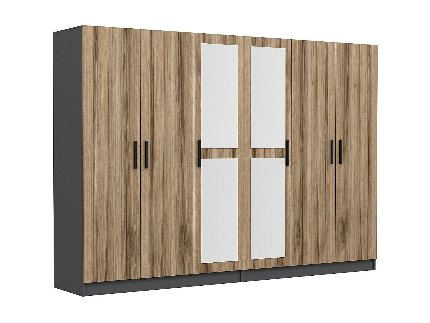 Armoires 6 portes et 4 miroirs Sanur L270xH190cm Bois clair et Anthracite
