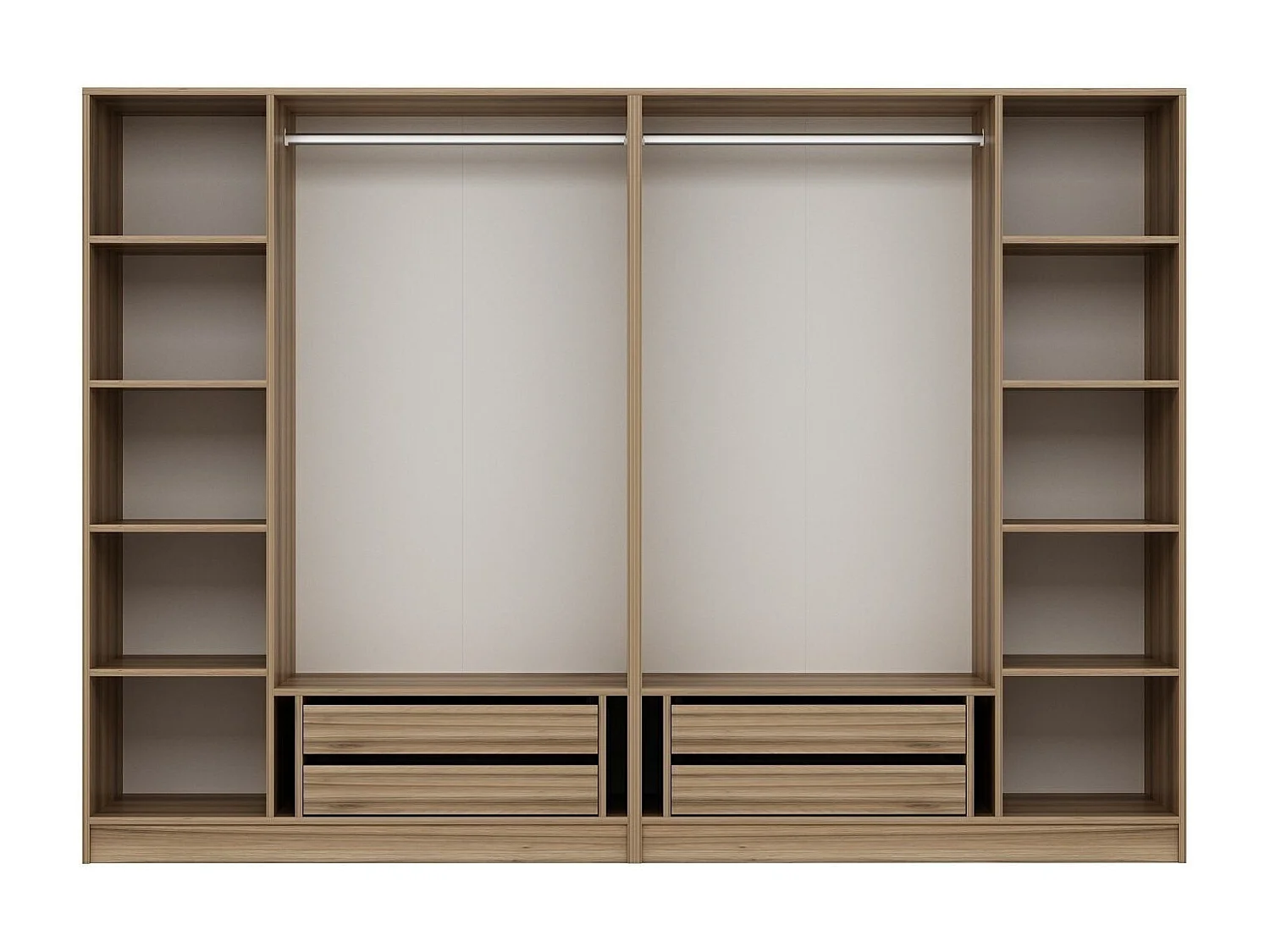 Armoire ouverte Antipax L270xH190cm 2 tringles et 4 tiroirs Bois clair