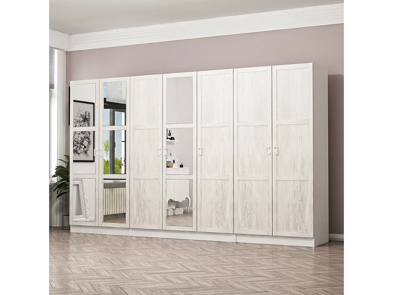 Armoire 7 portes et 9 miroirs modèle 2 Parai L315xH190cm Blanc