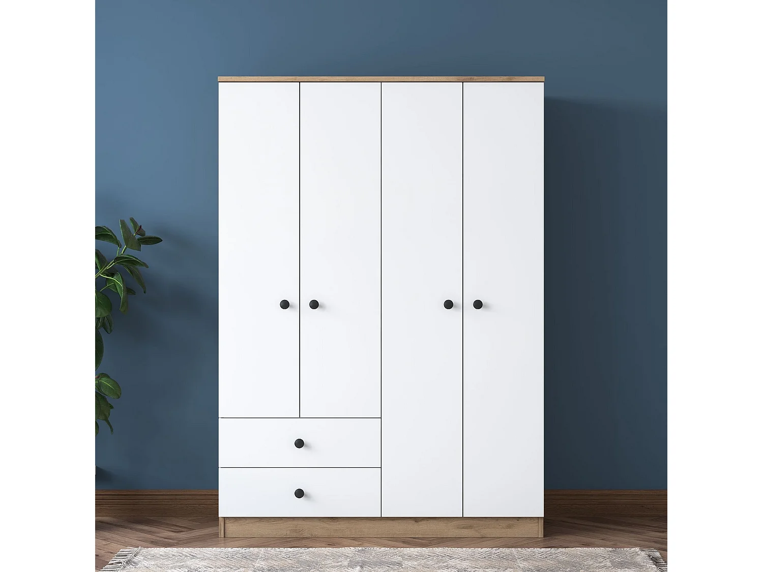 Roupeiro Escandinavo Valhalla - Design Moderno em Nogueira e Branco - 120x170x42.5cm