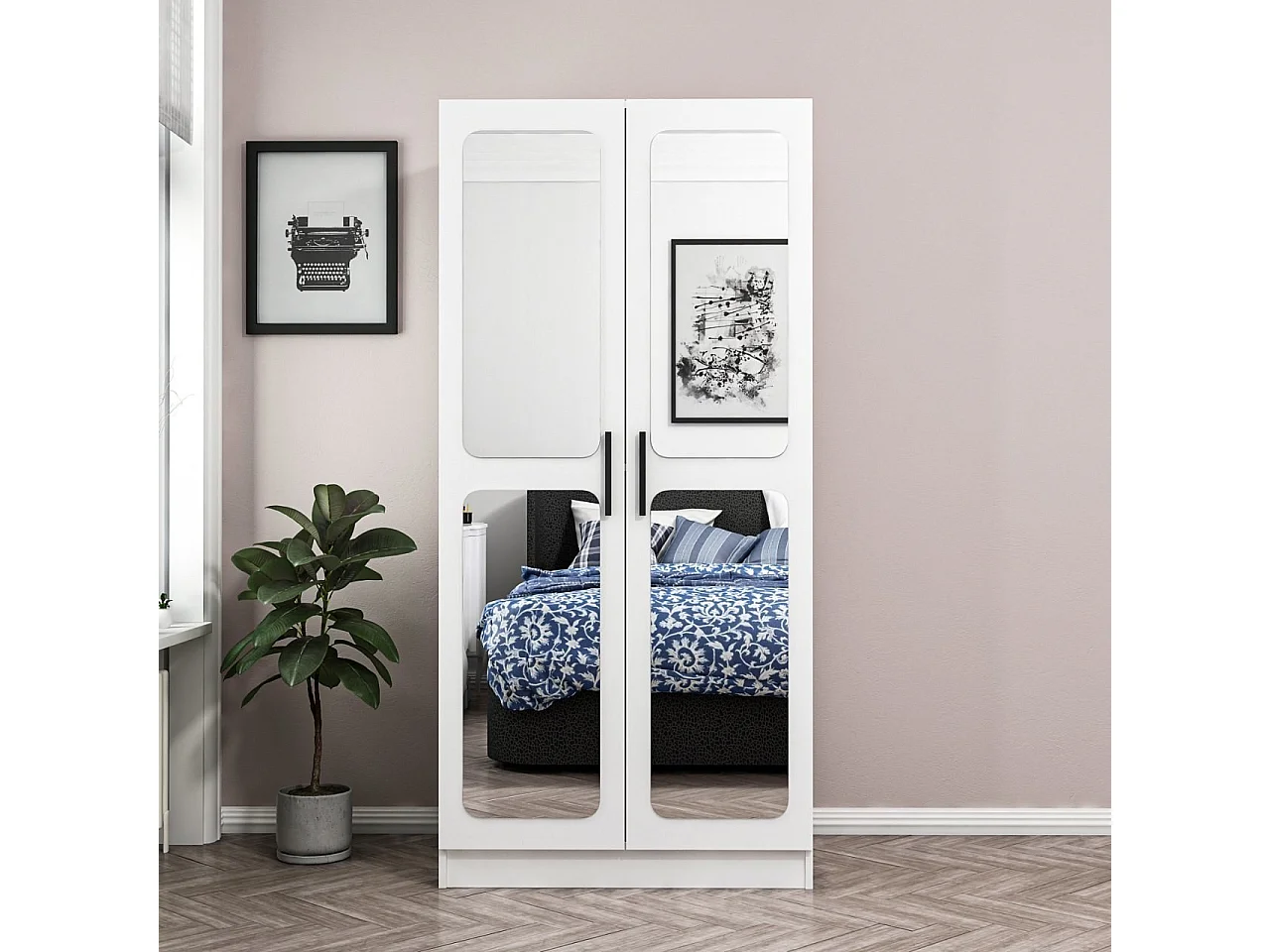 Armoires 2 portes et 4 miroirs Bangka L90xH190cm Blanc