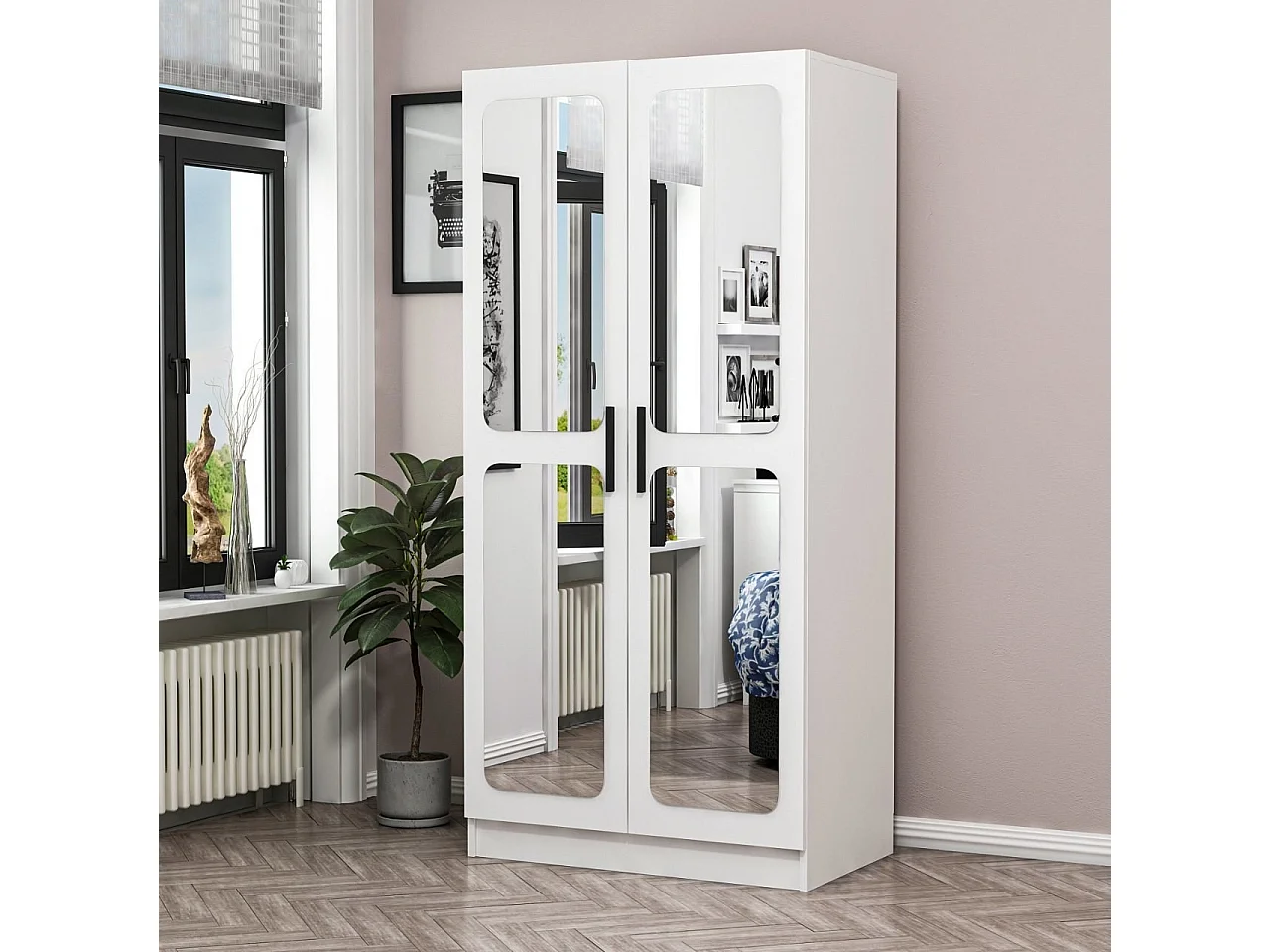 Armoires 2 portes et 4 miroirs Bangka L90xH190cm Blanc