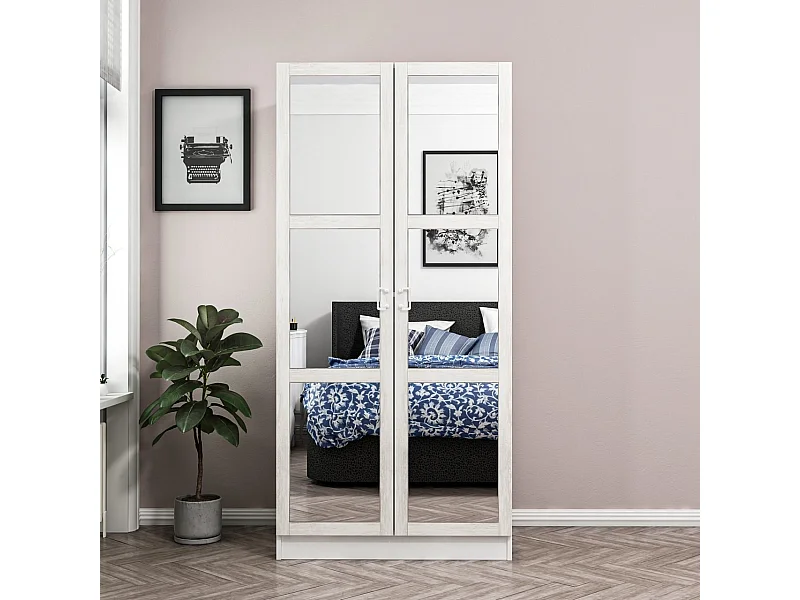 Armoire 2 portes et 6 miroirs Parai L90xH190cm Blanc