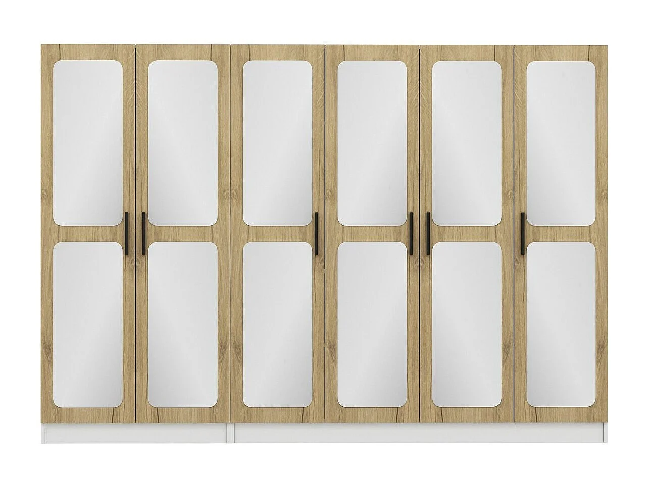 Armoire 6 portes et 12 miroirs Bangka L270xH190cm Bois clair et Blanc