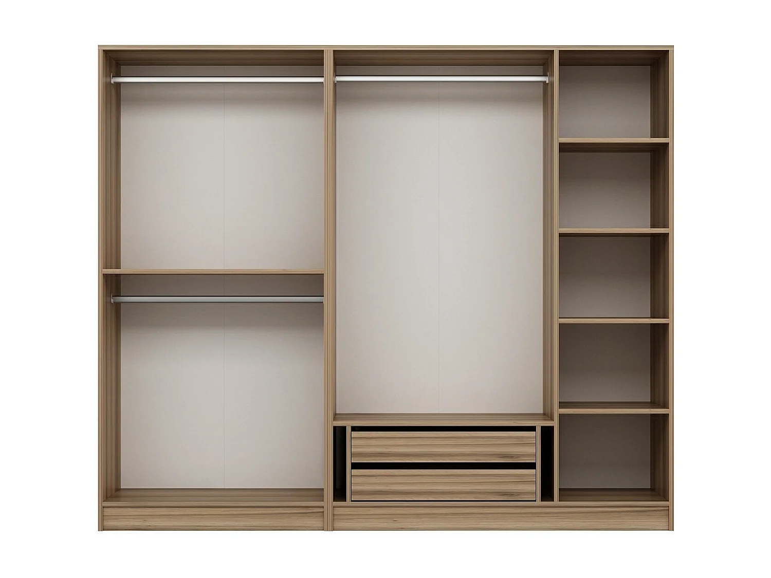 Armoire ouverte Antipax L225xH190cm 3 tringles et 2 tiroirs Bois clair