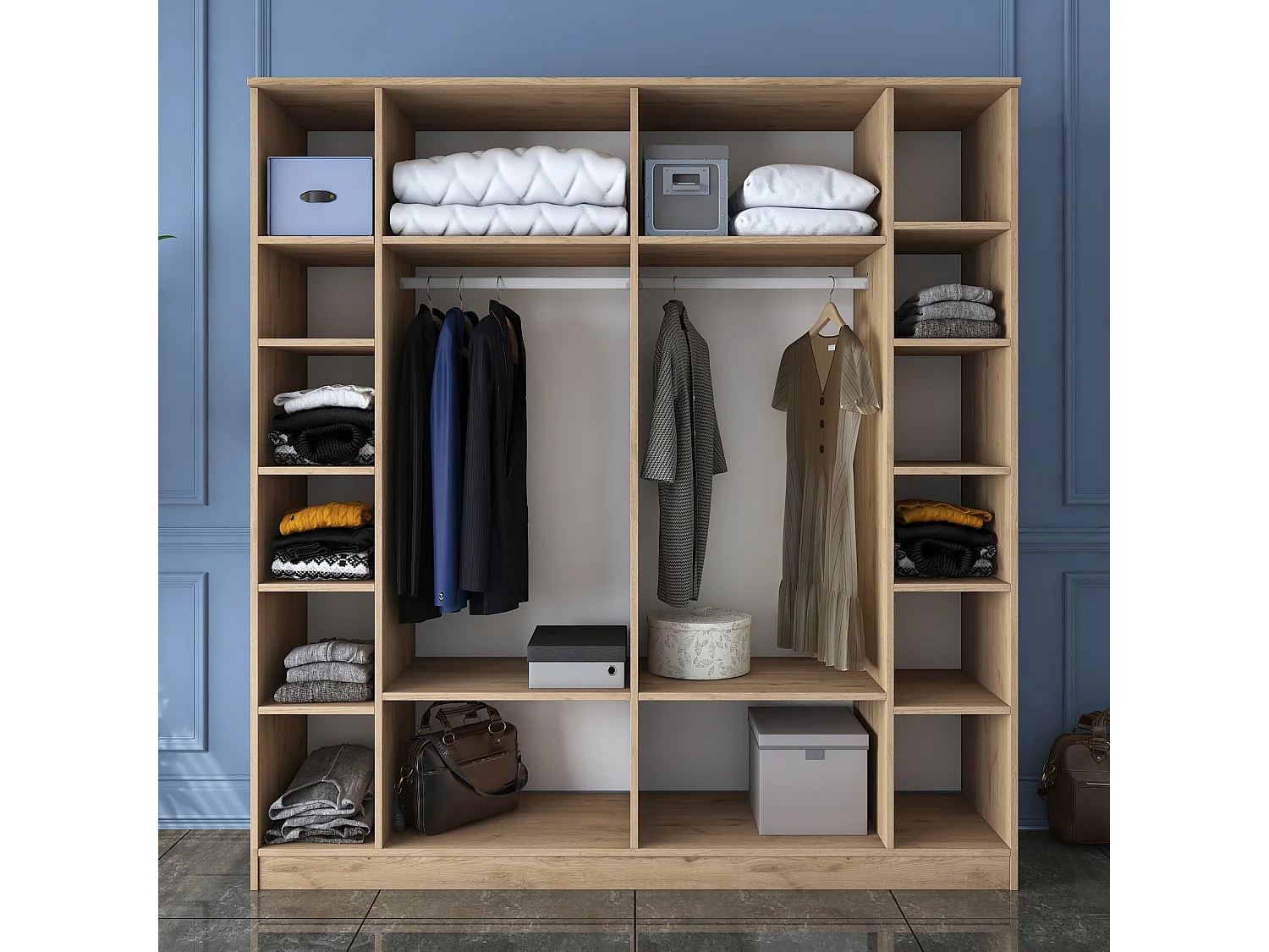 Roupeiro Odin com 6 Portas em Nogueira e Branco - Ideal para Organizar o Seu Quarto