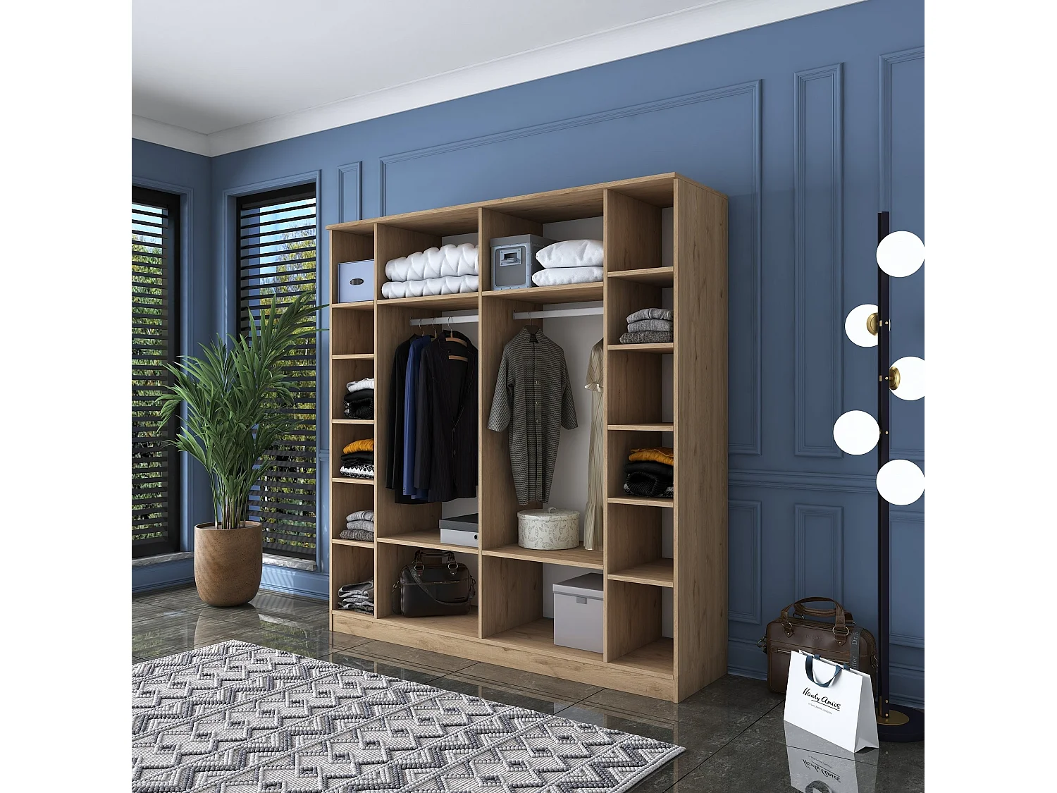 Roupeiro Odin com 6 Portas em Nogueira e Branco - Ideal para Organizar o Seu Quarto