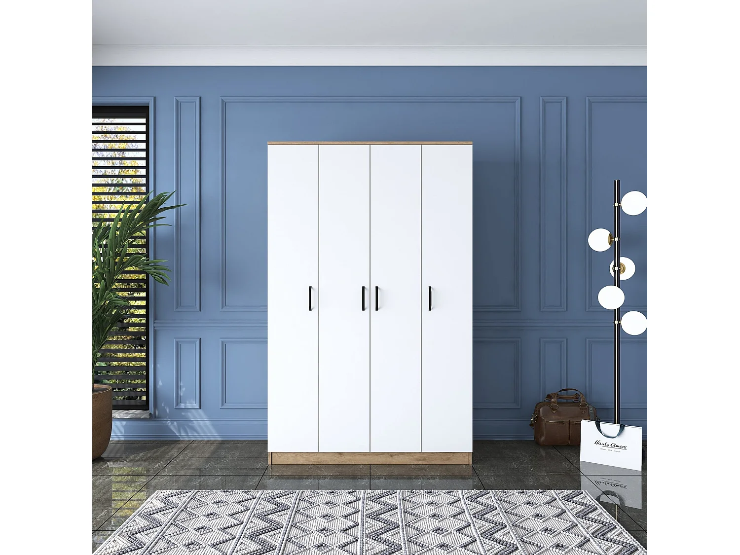 Armario BA116-2247 blanco color nogal 130x198.6x40 cm